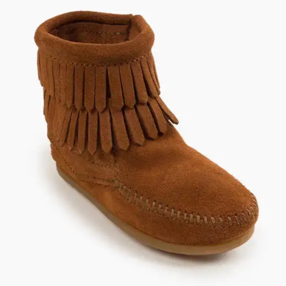 MINNETONKA Kids' Double Fringe Side Zip Boot Brown 10 EUC